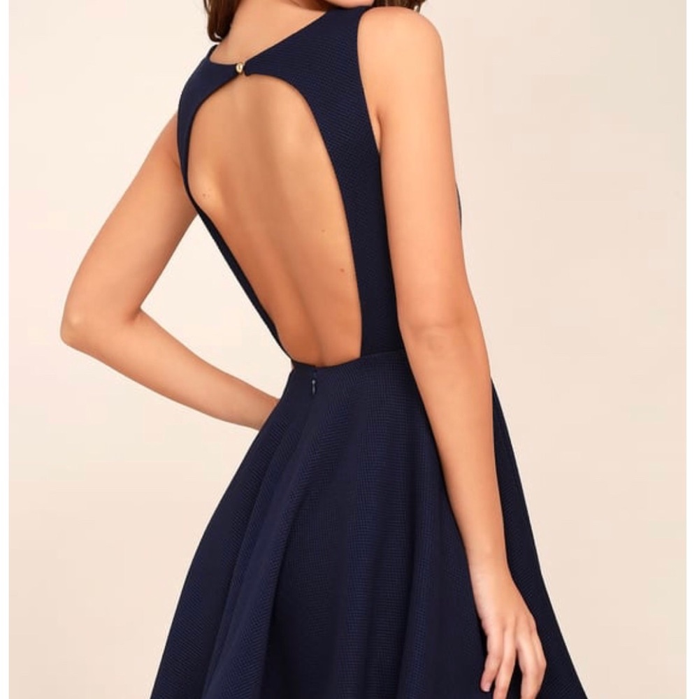Lulu’s Gal About Town Open Back Skater Dress Navy